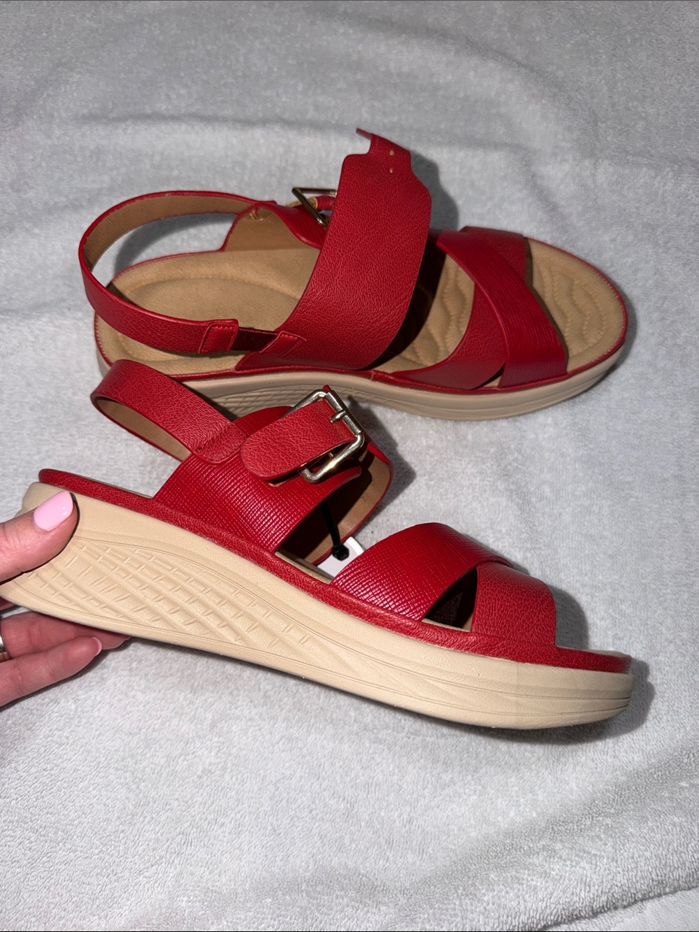 ANDREA FENZI Red Slingback Platform Sandals with Buckle